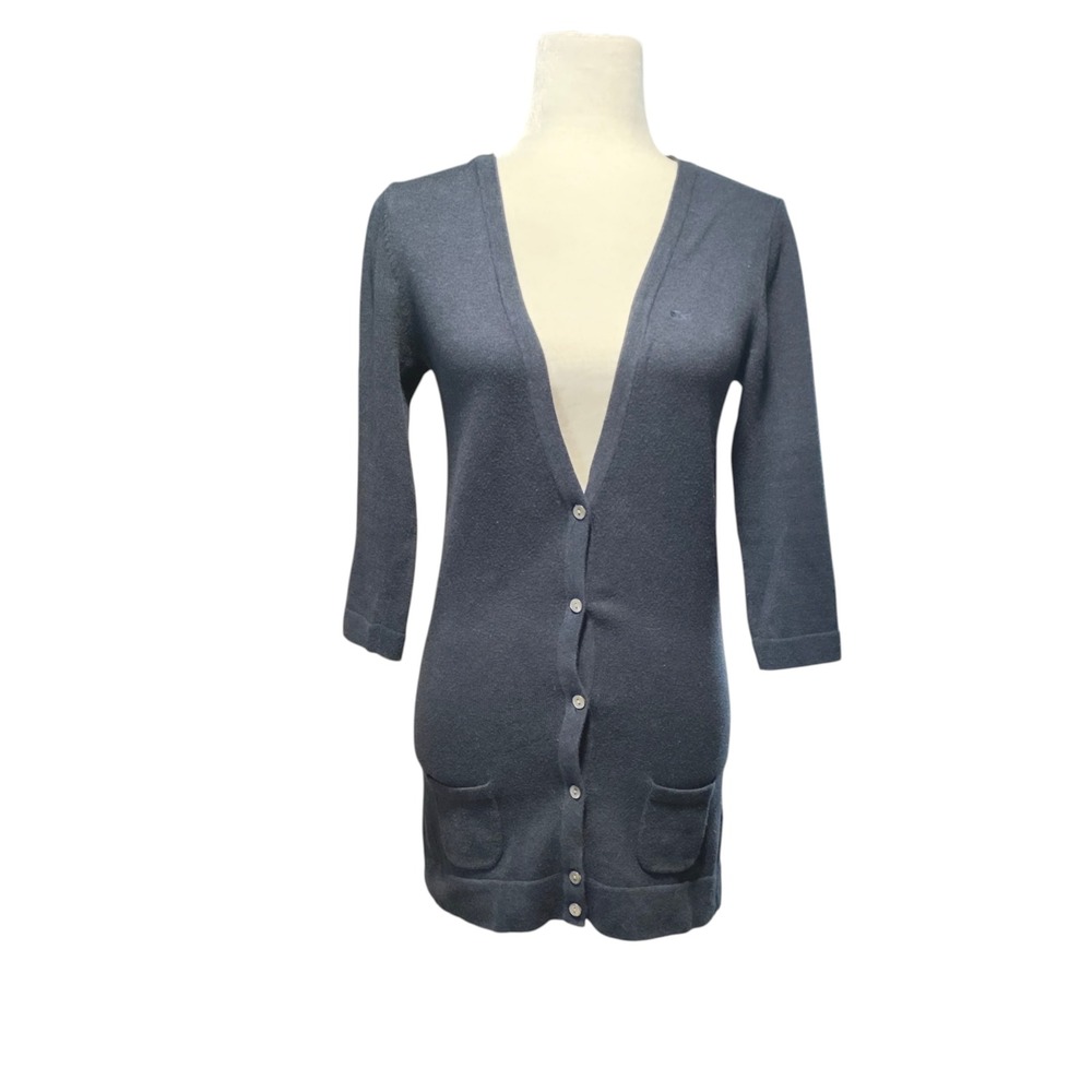 Lacoste‎ Navy Cashmere Blend Cardigan 3/4 Sleeve Women's Sweater Preppy Size S